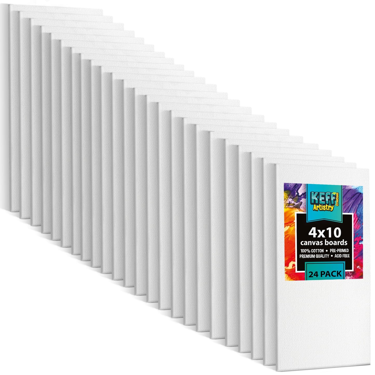 KEFF 24-Pack Bulk Canvas for Painting, 6 of 5x7, 8x10, 9x12, 11x14 Canvas Boards for Painting, Art Supplies for Adults & Kids - 100% Cotton Primed Painting Canvas for Acrylic, Oil, Watercolor, Tempera