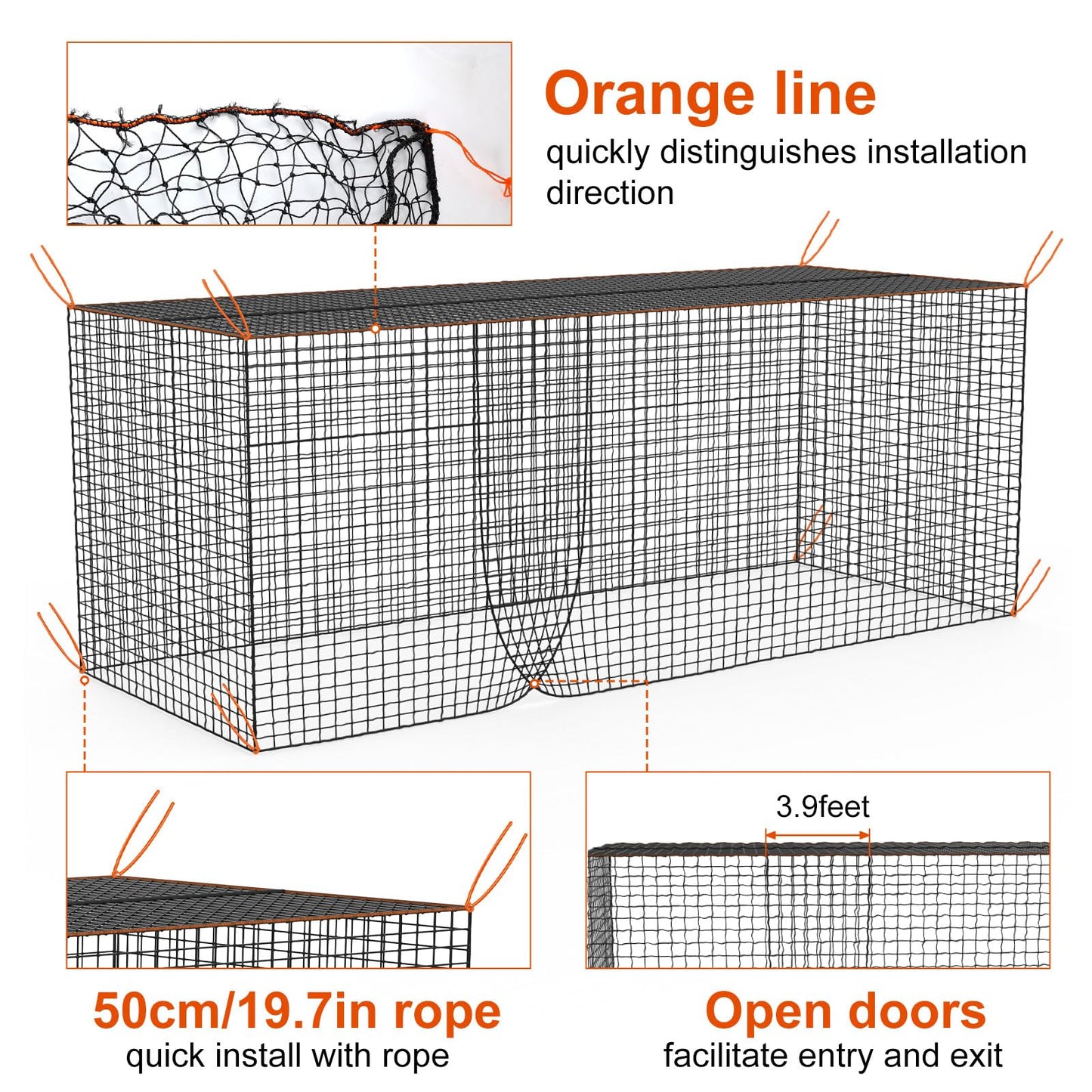 Batting Cage Net, 8x8x20 ft Heavy Duty Enclosed Batting Net With Door, Only Net, Not Include Poles and Frame, Professional Softball Baseball Nets for Batting and Pitching, Batting Cages for Backyard