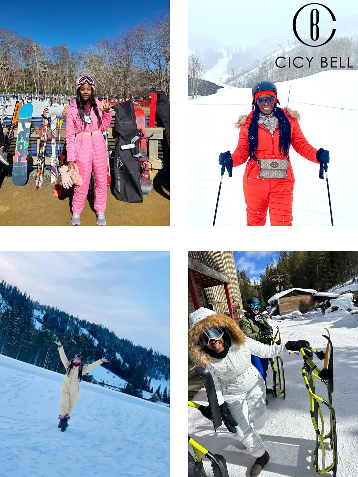 Cicy Bell Womens One Piece Ski Suits Winter Outdoor Sports Jumpsuit Fur Collar Coat Windproof Waterproof Hooded Snowsuit