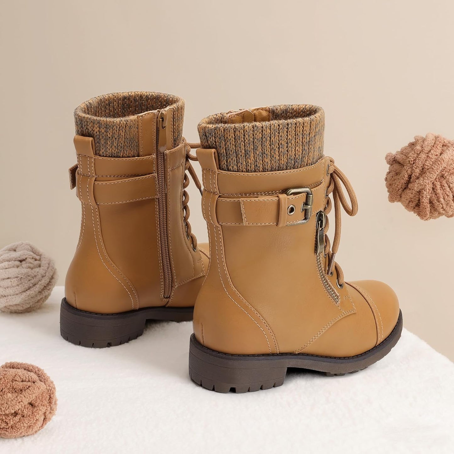 DREAM PAIRS Girl's Mid Calf Combat Ankle Lace up Boots