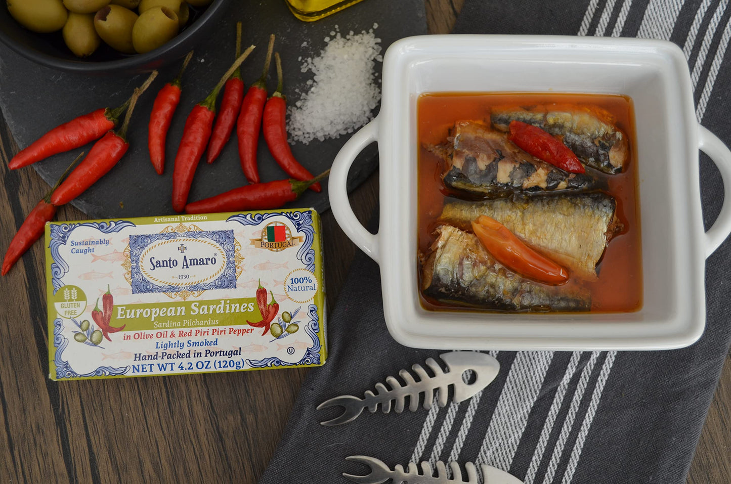 Santo Amaro - 6 Flavor Variety Pack Sampler European Wild Sardines - Virgin Olive Oil - Tomato Sauce from Puree - Virgin Olive Oil & Spicy Red Piri Piri Pepper - Spring Water - Virgin Olive Oil & Lisbon Lemon - Tomato Puree with Spicy Red Piri Piri Pepper