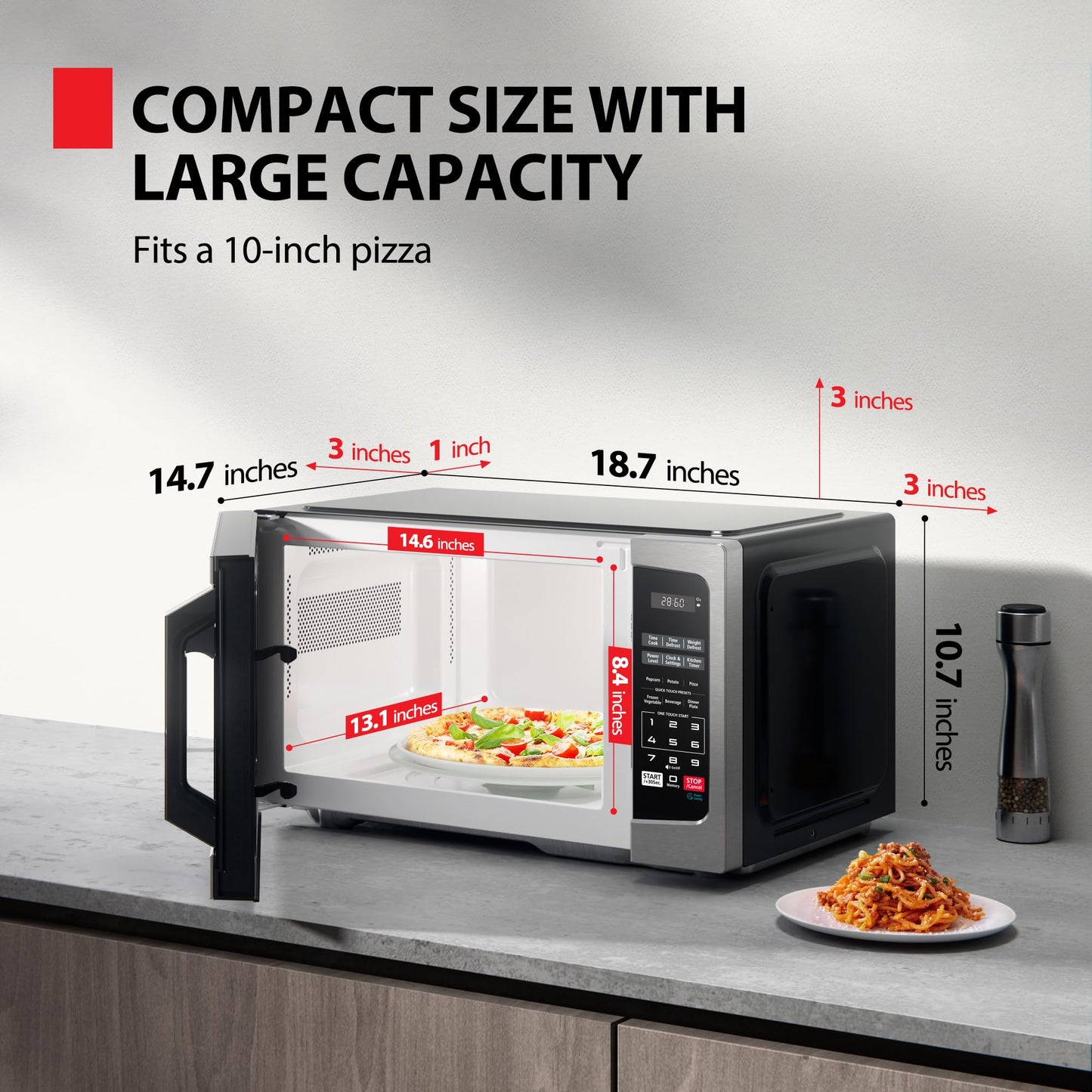 TOSHIBA Small Microwave Oven with 11 Power Levels, Sound On/Off & Eco Mode, Cu Ft, 700W, Black, MM-EM07PA(BK), ChefDefrost-0.7 Cu.Ft