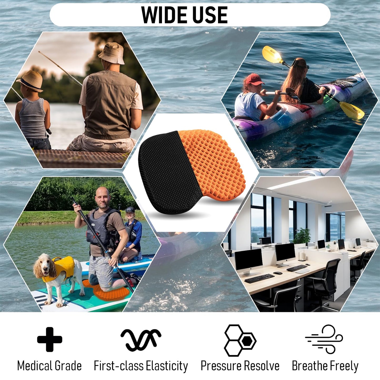 Kayak Seat Cushion, Thicken Anti Slip Waterproof Gel Kayak Seat, Portable Canoe Rowing Rubber Dinghy Pad for Stadium Sit in Kayak Inflatable Fishing Kayak Canoe Kayak Accessories