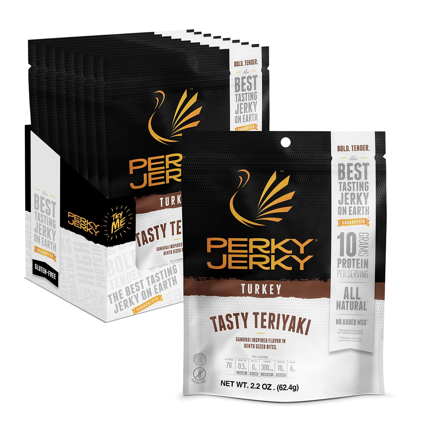 Perky Jerky Turkey Jerky Variety, 2.2 oz (Pack of 5) - Low Sodium - 7-10g Protein per Serving - Low Fat - 100% U.S. Sourced - Non-GMO