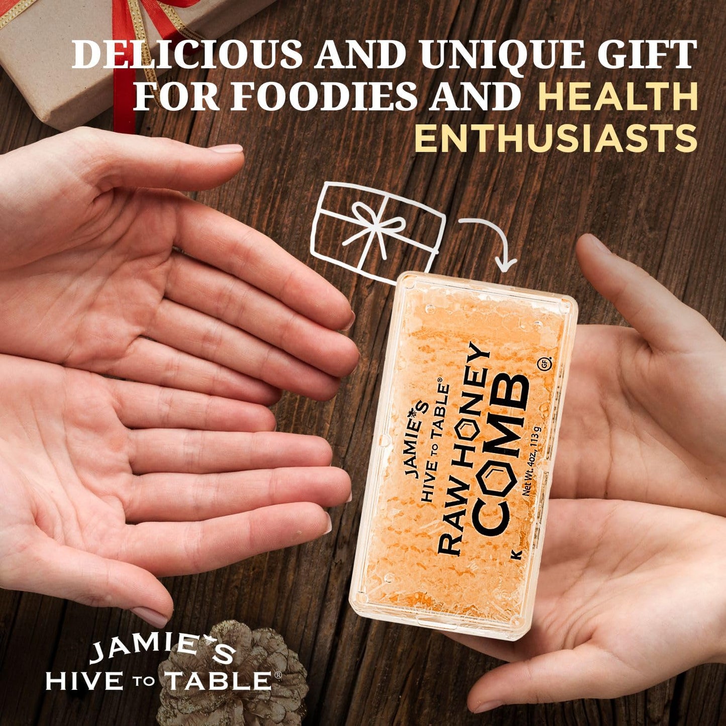 Jamie's Hive To Table 100% Raw Honeycomb, 12 Oz – All-Natural Pure Georgia Honeycomb, No Additives or Preservatives, Non-GMO