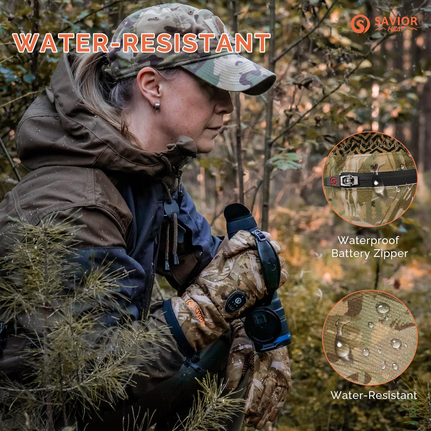 SAVIOR HEAT Heated Gloves - Camouflage Hunting, Fishing, Shooting, Cold Weather Touchscreen Gloves for Men & Women