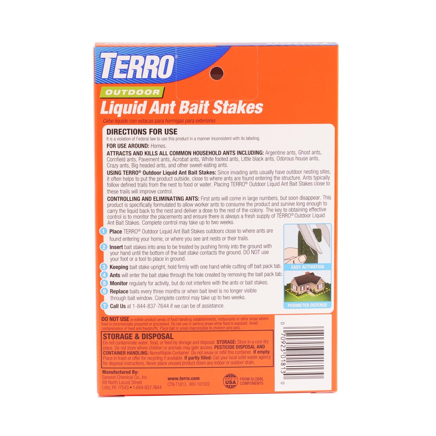 TERRO T1813B Outdoor Ready-to-Use Liquid Ant Bait Stake Killer Trap - Kills Common Household Ants 12 Stakes
