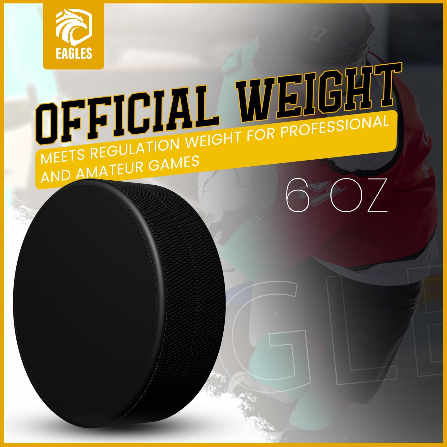 EAGLES Ice Hockey Pucks | High Grade Pucks Official Regulation Weight & Size for Practice & Classic Training - 6 oz Diameter 3" Thickness 1" Black Hockey Puck | Roller Hockey 2 Pack