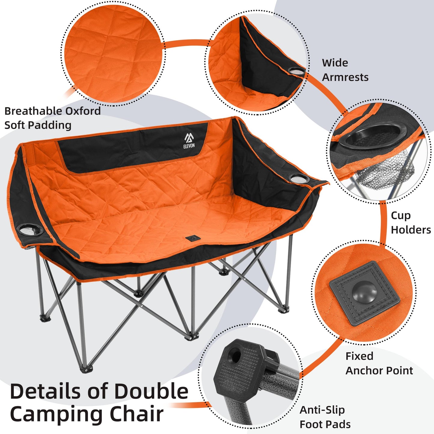 Camping Chair, Oversized Loveseat Double 2 Person Outdoor Chair with Arms, Cup Holder and Carry Bag, Heavy-Duty Collapsible Chair for Outside,Black/Gray