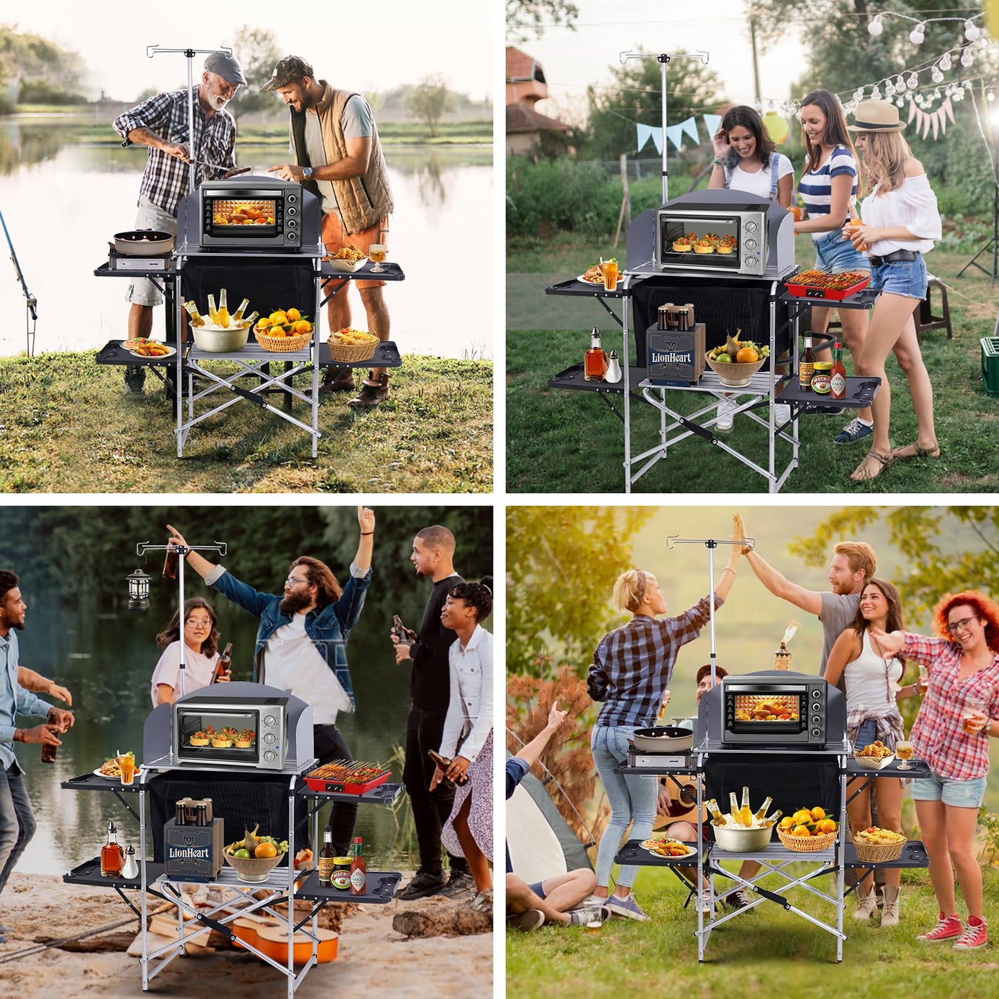 Nice C Camping Kitchen Station, Camping Table, Picnic Table, Grill Table, Folding Table, Upgrade Light Stand and Windshield Cooking Station & Organizers, Carry Bag for Beach, Picnic (Black)