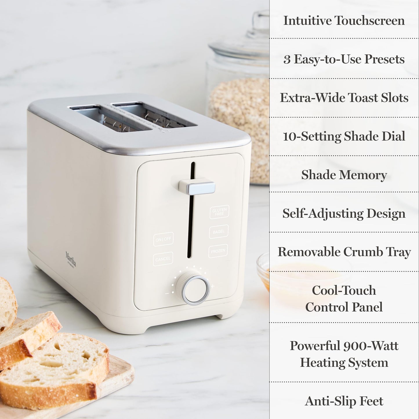 Martha Stewart 4 Slice Toaster, 10 Shade Settings with Defrost, Cancel, Bagel & Gluten-Free, Extra-Wide Self-Centering Slots for Waffles, Artisan Bread, Removable Crumb Tray, Cord Wrap,1800W, Honeydew