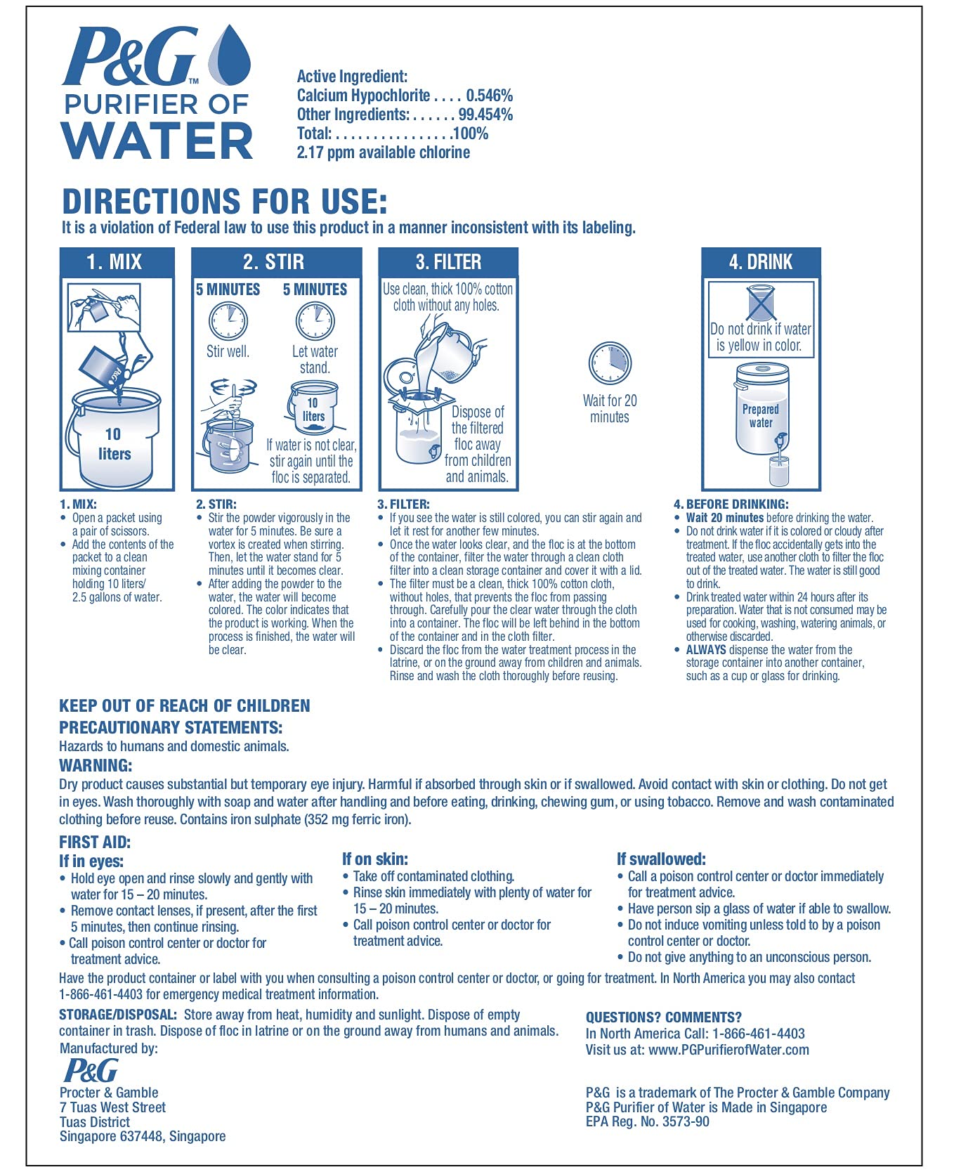 P&G Purifier of Water Portable Water Purifier Packets. Emergency Water Filter Purification Powder Packs for Camping, Hiking, Backpacking, Hunting, and Traveling. (12 Packets)