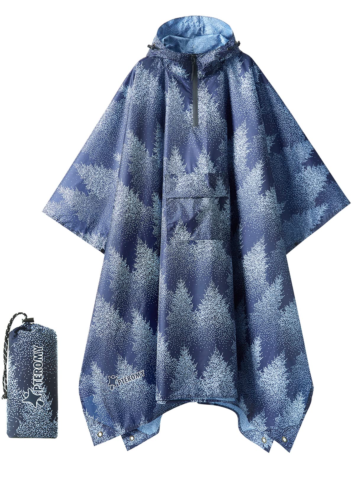 PTEROMY Hooded Rain Poncho for Adult with Pocket, Waterproof Lightweight Unisex Raincoat for Hiking Camping Emergency