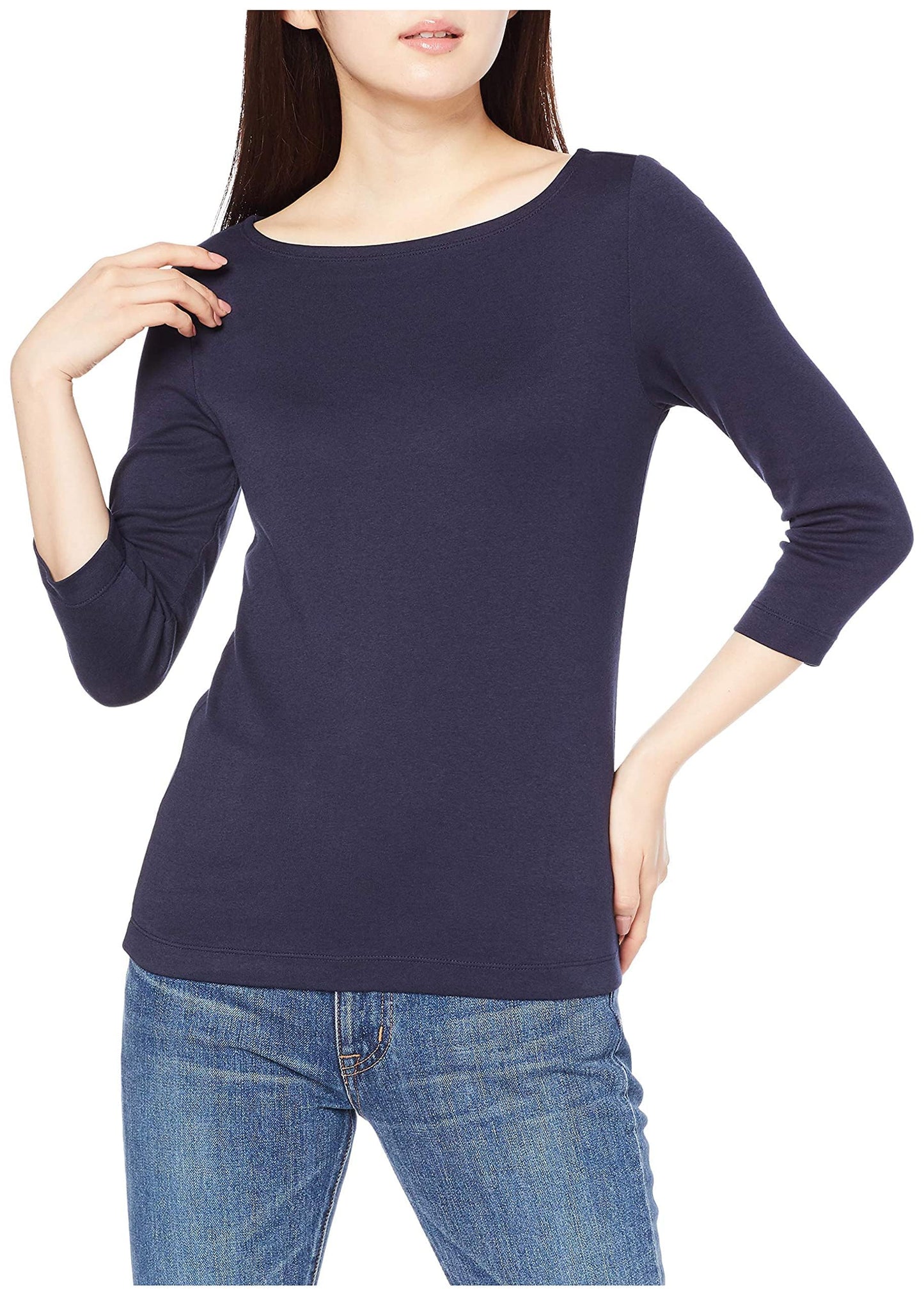 Amazon Essentials Women's Slim-Fit 3/4 Sleeve Boat Neck Cotton Modal Micro Rib T-Shirt