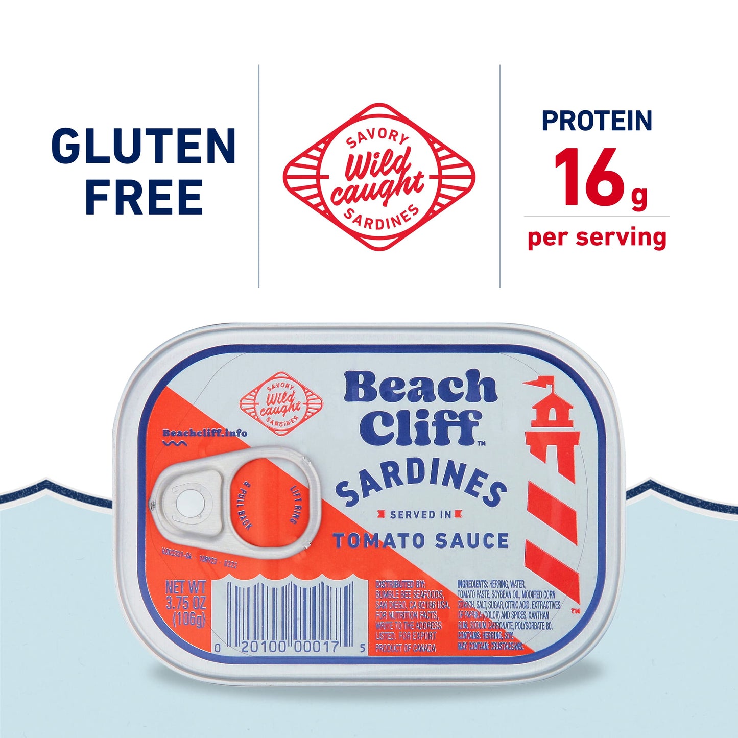 Beach Cliff Sardines in Water, 3.75 oz Can (Pack of 12) - Wild Caught Sardines - 12g Protein per Serving - Gluten Free, Keto Friendly