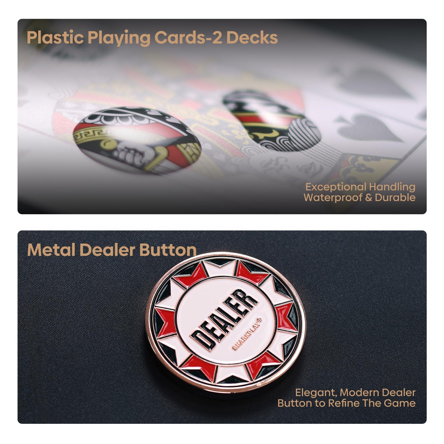 sharkplay 14g Clay Poker Chips Set for Texas Hold'em, 300 PCS Casino Blank Chips with High-end Carrying Case & Dealer Button