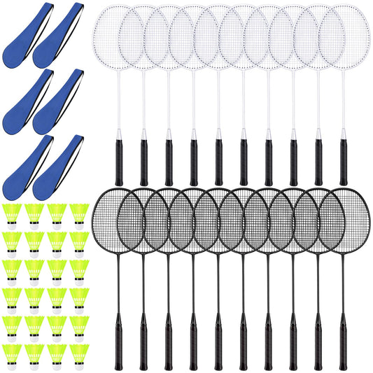 Chitidr 20 Pcs Badminton Rackets Set with 24 Shuttlecocks and 6 Carrying Bags, Sturdy Lightweight Badminton Rackets Racquet for Adults Beginners Indoor Outdoor Backyards(White, Black)