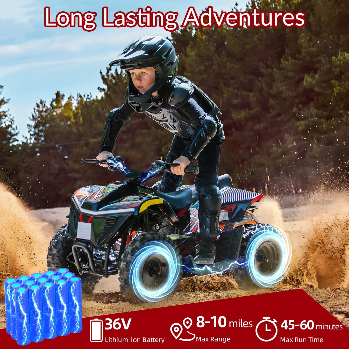 Droyd Electric ATV Vehicle Fury, 36V Kids Quad Bike with 500W Brushless Powerful Motor, 8-10 Miles Long Range Electric 4 Wheeler with Throttle Controlled Dual Suspension for Boys Girls Ages 6+