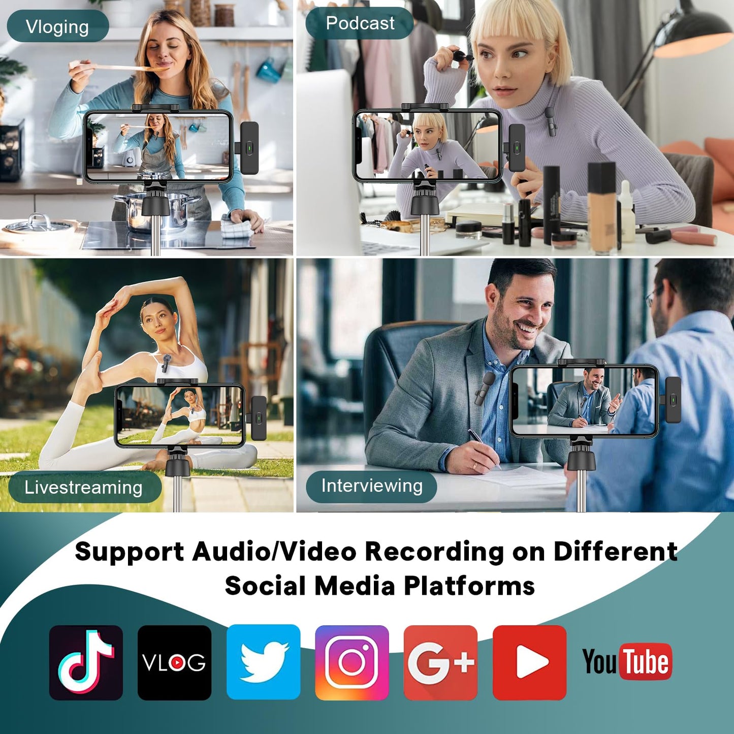 MAYBESTA Professional Wireless Mini Microphone for iPhone, iPad, Android Phone - Bluetooth Lavalier Lapel Mic for Video Recording - Clip on USB C Microphones for YouTube Tiktok Podcast Vlogging