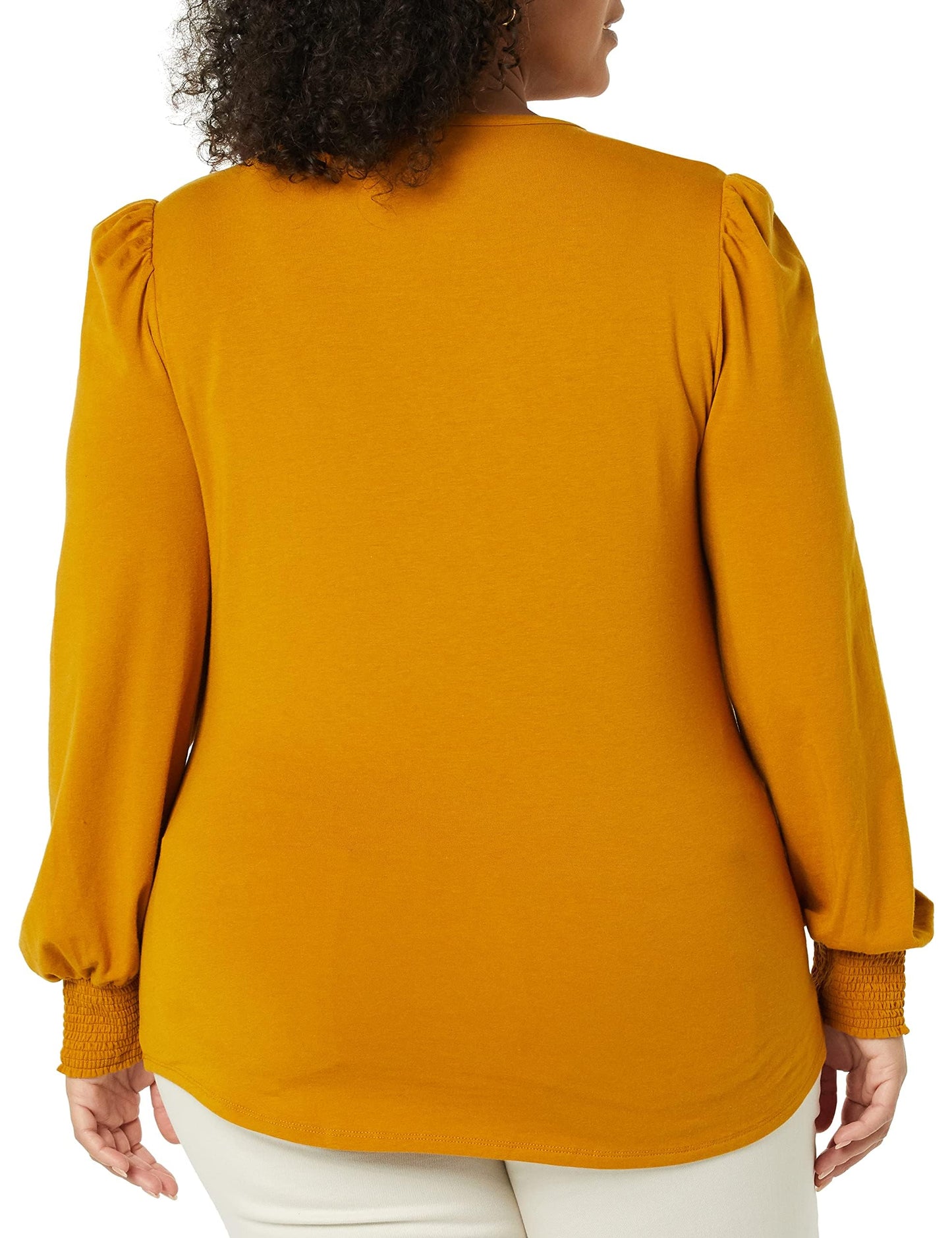Amazon Essentials Women's Long-Sleeve Crewneck Smocked Cuff T-Shirt
