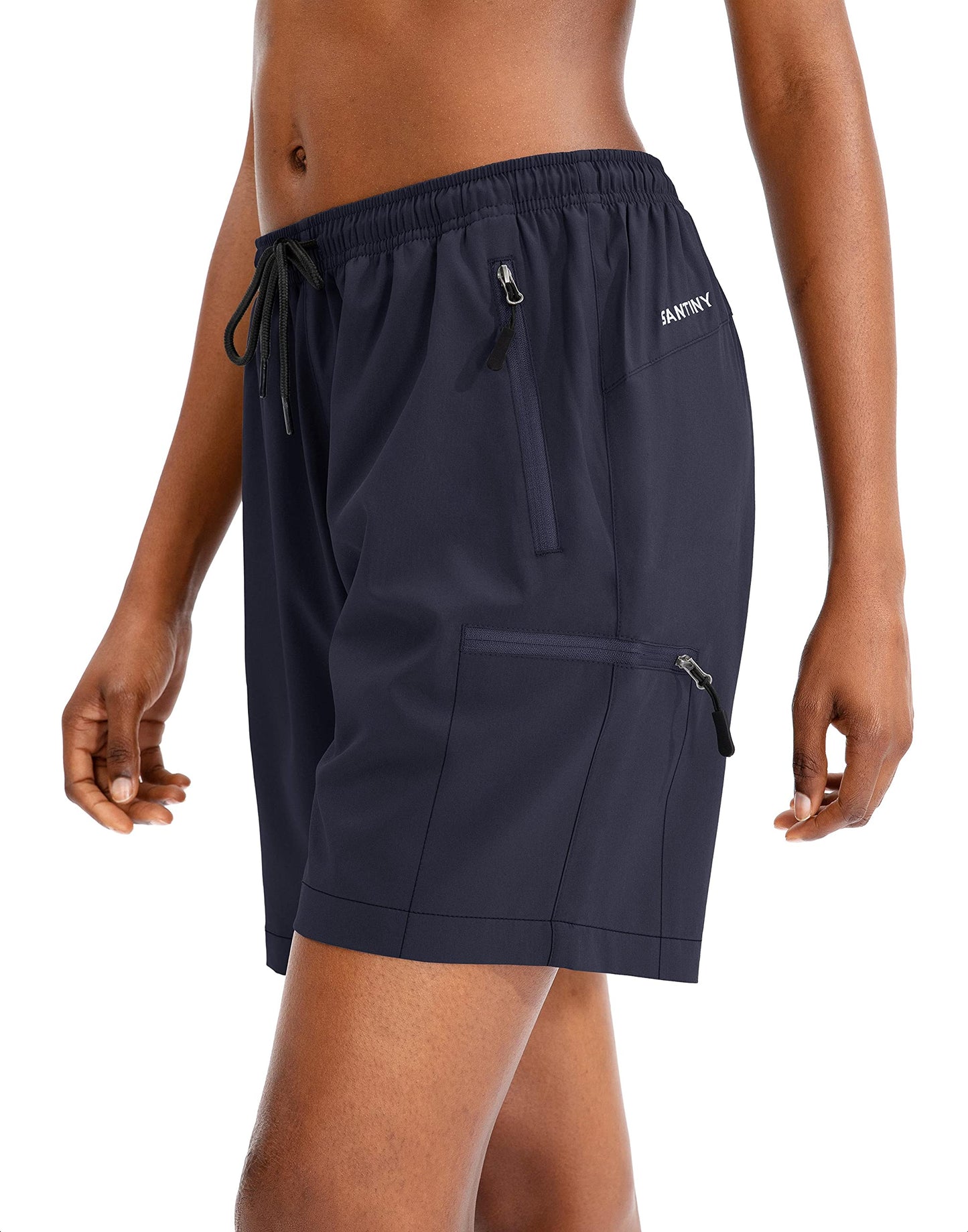 SANTINY Women's 5''/ 7''/9'' Hiking Cargo Shorts Quick Dry Lightweight Summer Shorts for Women Athletic Golf Zipper Pockets(Navy_XL)