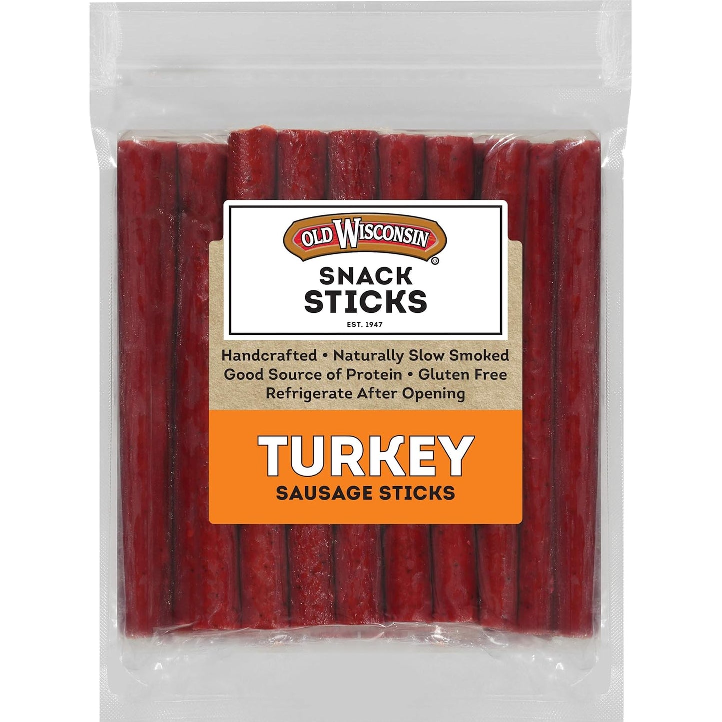 Old Wisconsin Honey Brown Sugar Turkey Sausage Snack Sticks, Naturally Smoked, Ready to Eat, High Protein, Low Carb, Keto, Gluten Free, 16 Ounce Resealable Package, Honey Turkey