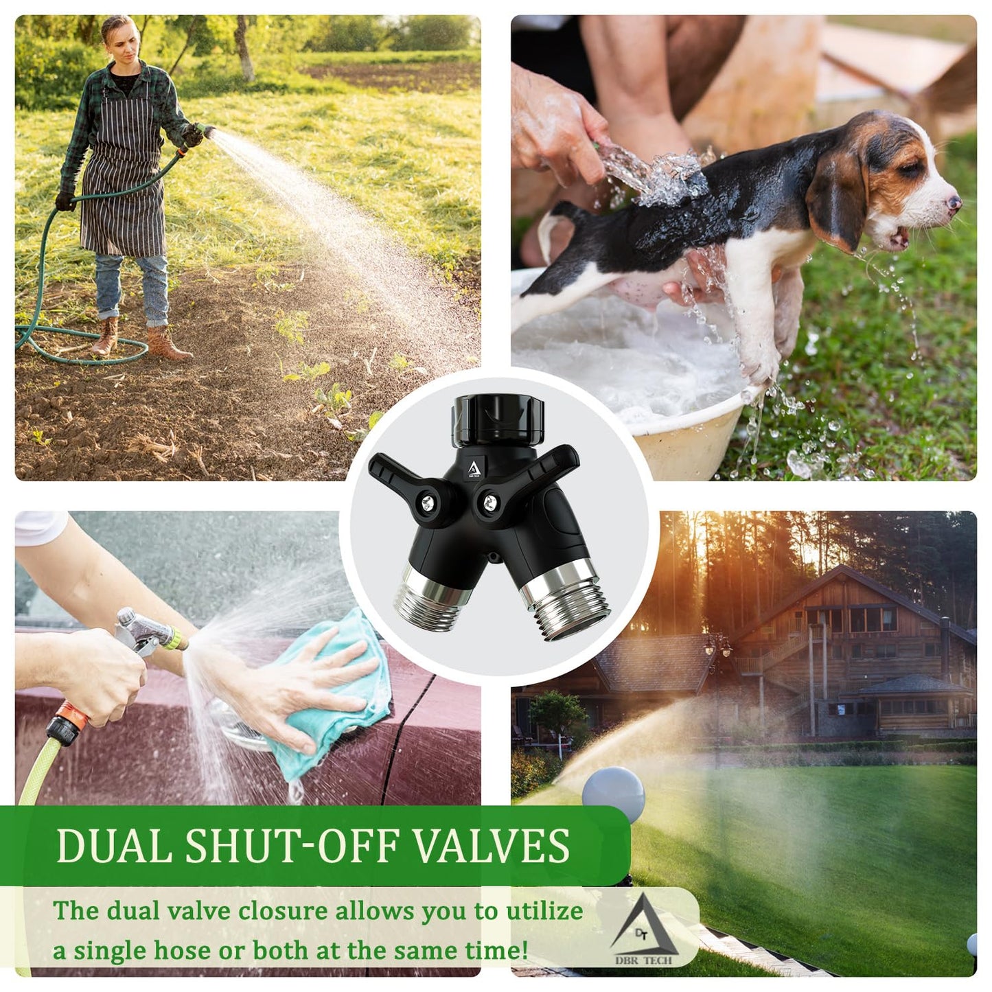 Hose Splitter 2 Way, Heavy Duty Metal Connector, Two Way Garden Hose Splitter, High Flow Spigot Faucet Bib Adapter, Solid Double Y Shut Off Valve for Outdoor Gardening Hoses, Orange