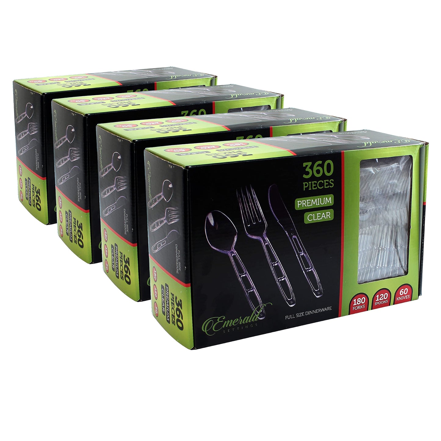 Party Bargains Disposable Cutlery set, SAPPHIRE Design, Clear Color, 360 Pieces: 180 Forks, 120 Spoons, 60 Knives