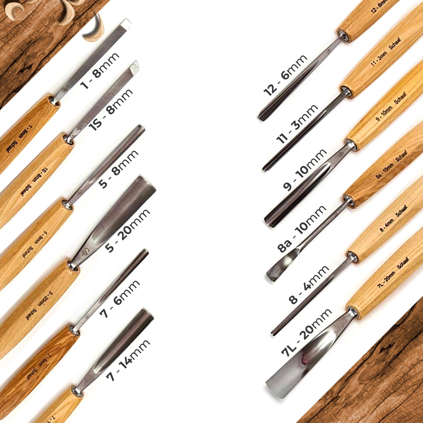 Schaaf Wood Carving Tools Set of 12 Chisels with Canvas Case | Wood Carving Chisels with Razor Sharp CR-V 60 Steel Blades