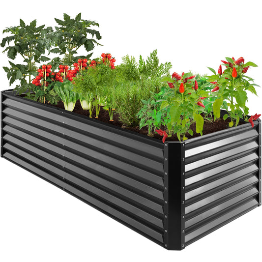 Best Choice Products 8x4x2ft Outdoor Metal Raised Garden Bed, Deep Root Planter Box for Vegetables, Herbs & Flowers, 478-Gallon Capacity, 100% Non Toxic Materials - Gray