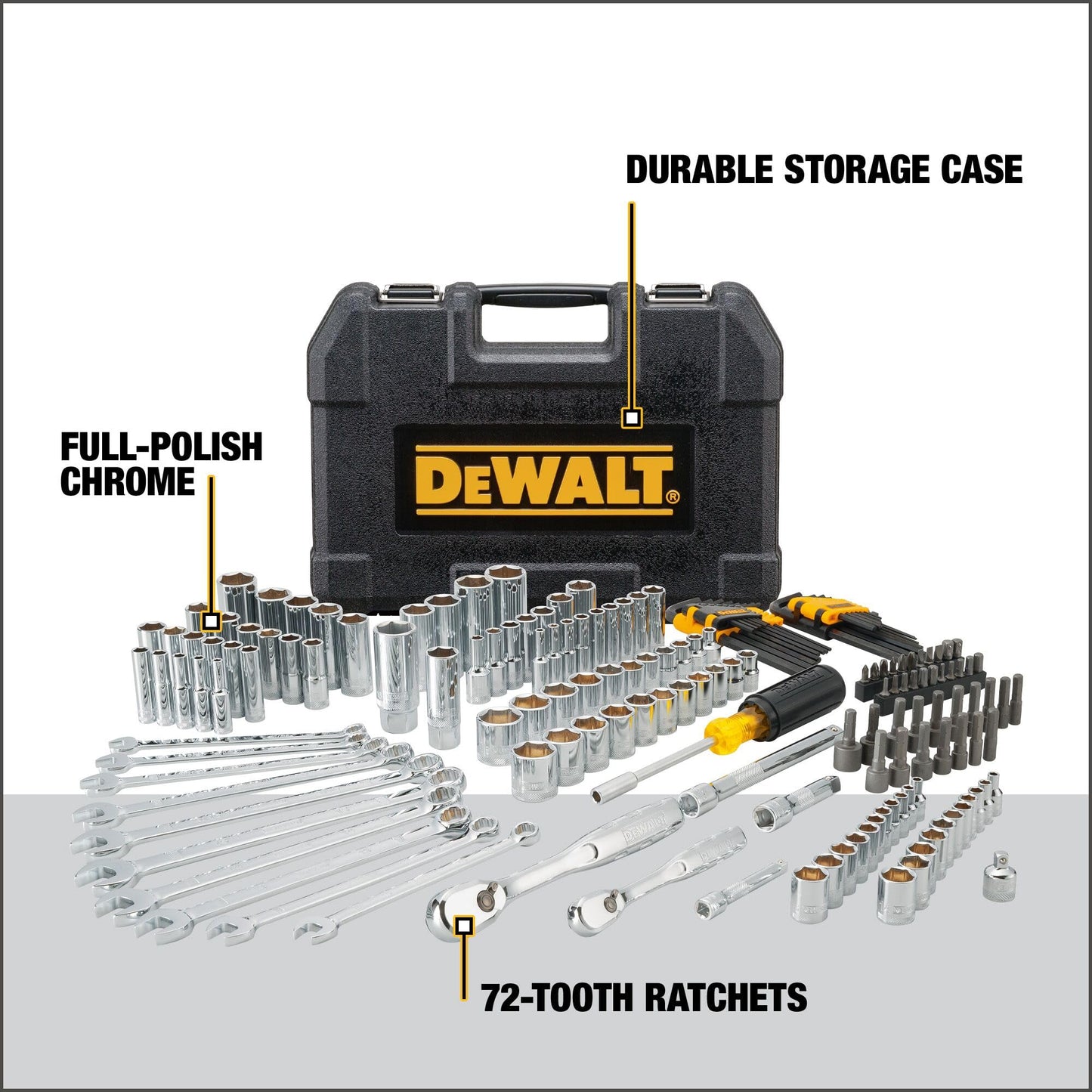DEWALT Mechanics Tool Set, 1/4" & 3/8" & 1/2" Drive, SAE/Metric, 205-piece (DWMT81534)