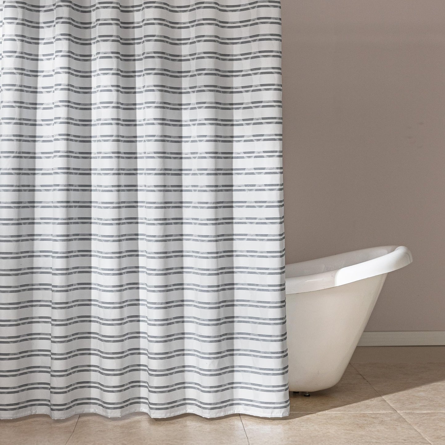 Amazon Basics Geometric Jacquard Fabric Shower Curtain for Bathroom, Lightweight, Waterproof and Washable, 72" W x 72" L, Grey Striped