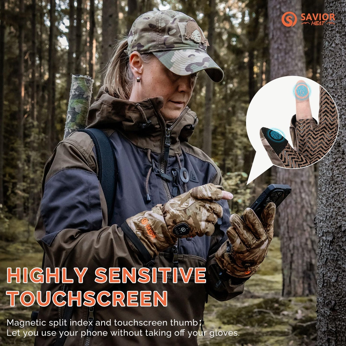 SAVIOR HEAT Heated Gloves - Camouflage Hunting, Fishing, Shooting, Cold Weather Touchscreen Gloves for Men & Women