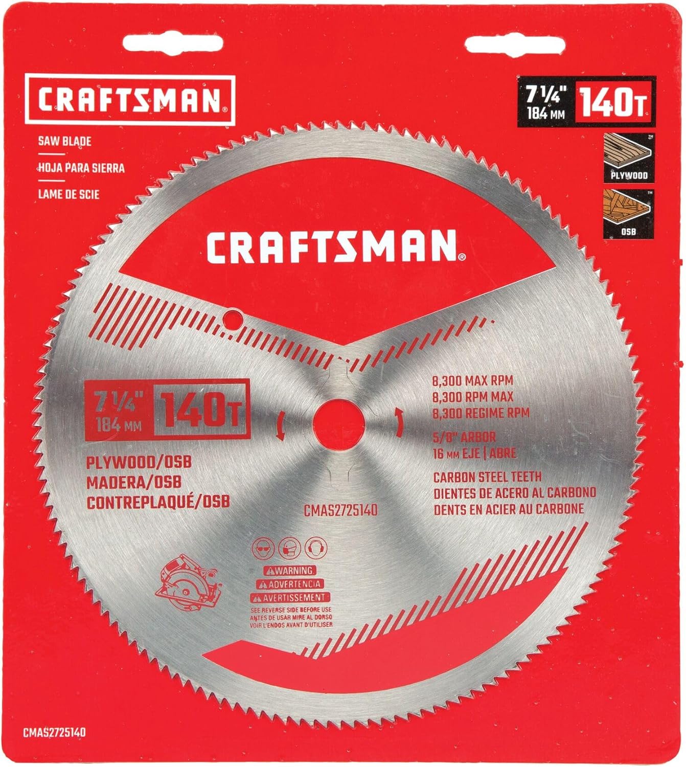 CRAFTSMAN 7-1/4 Inch 140 Tooth Fine Finish Carbon Circular Saw Blade for Plywood, OSB, and Plastic (CMAS2725140)