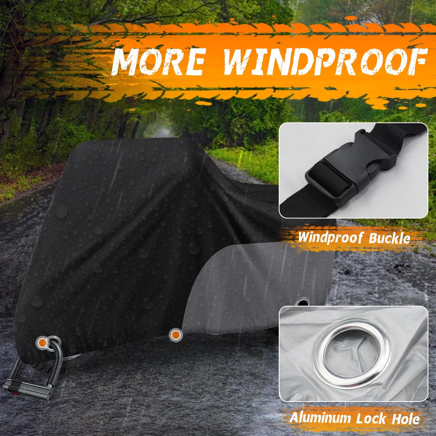 Scooter Cover, Waterproof Moped Cover, Vespa Cover, Outdoor Windproof and UV, for 72" Long Yamaha Honda Ruckus Motorbike Cover (Black)
