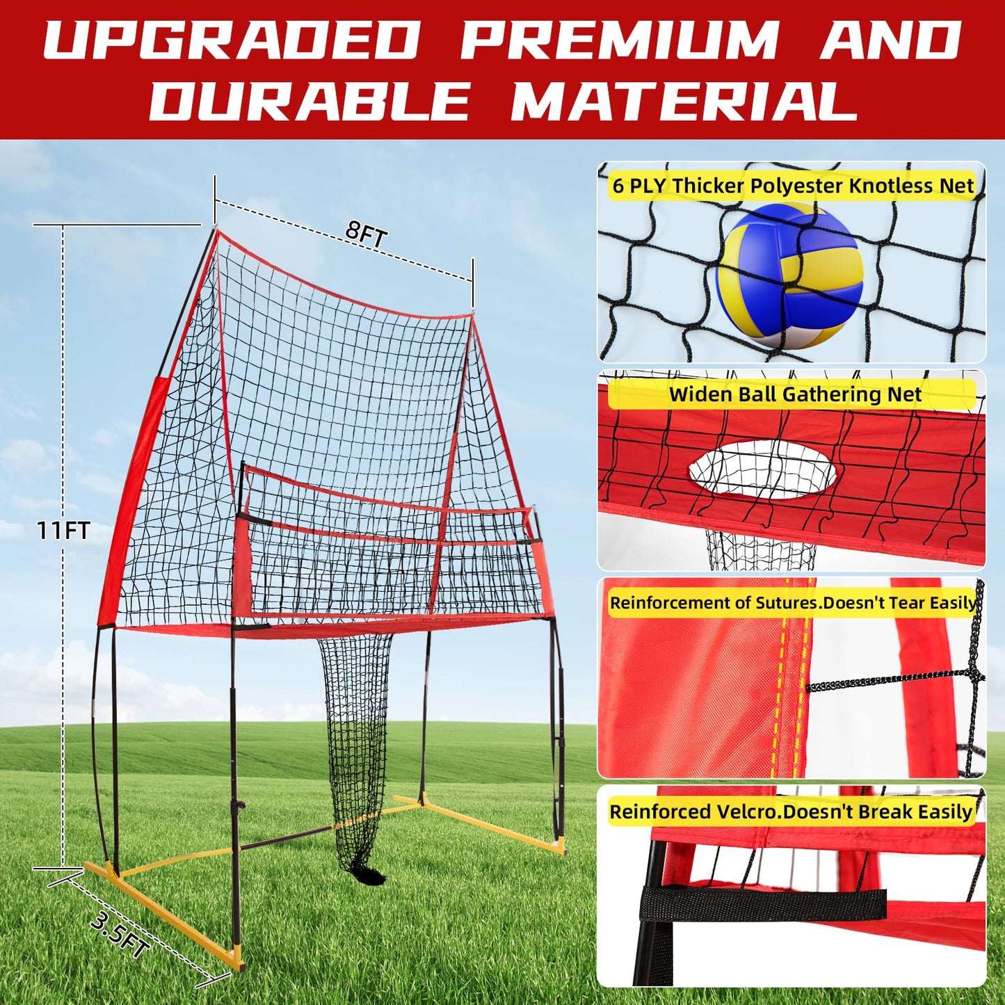 Sturdy and Easy to Set up Volleyball Training Equipment Net,Update Freely Height Adjustable Volleyball Net for Backyard,Portable 11x8FT Net to Improve Spike Service Skill for Indoor and Outdoor