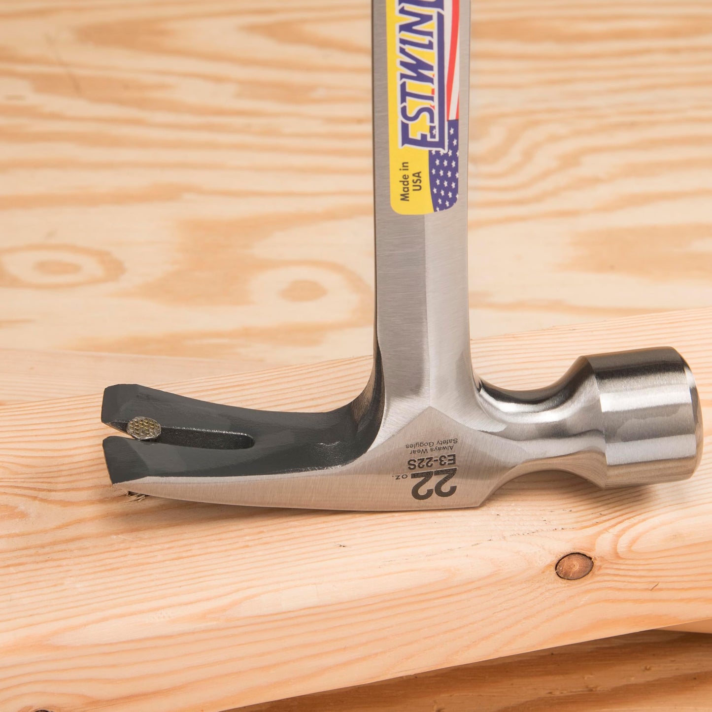 ESTWING Framing Hammer - 22 oz Long Handle Straight Rip Claw with Milled Face & Shock Reduction Grip - E3-22SM