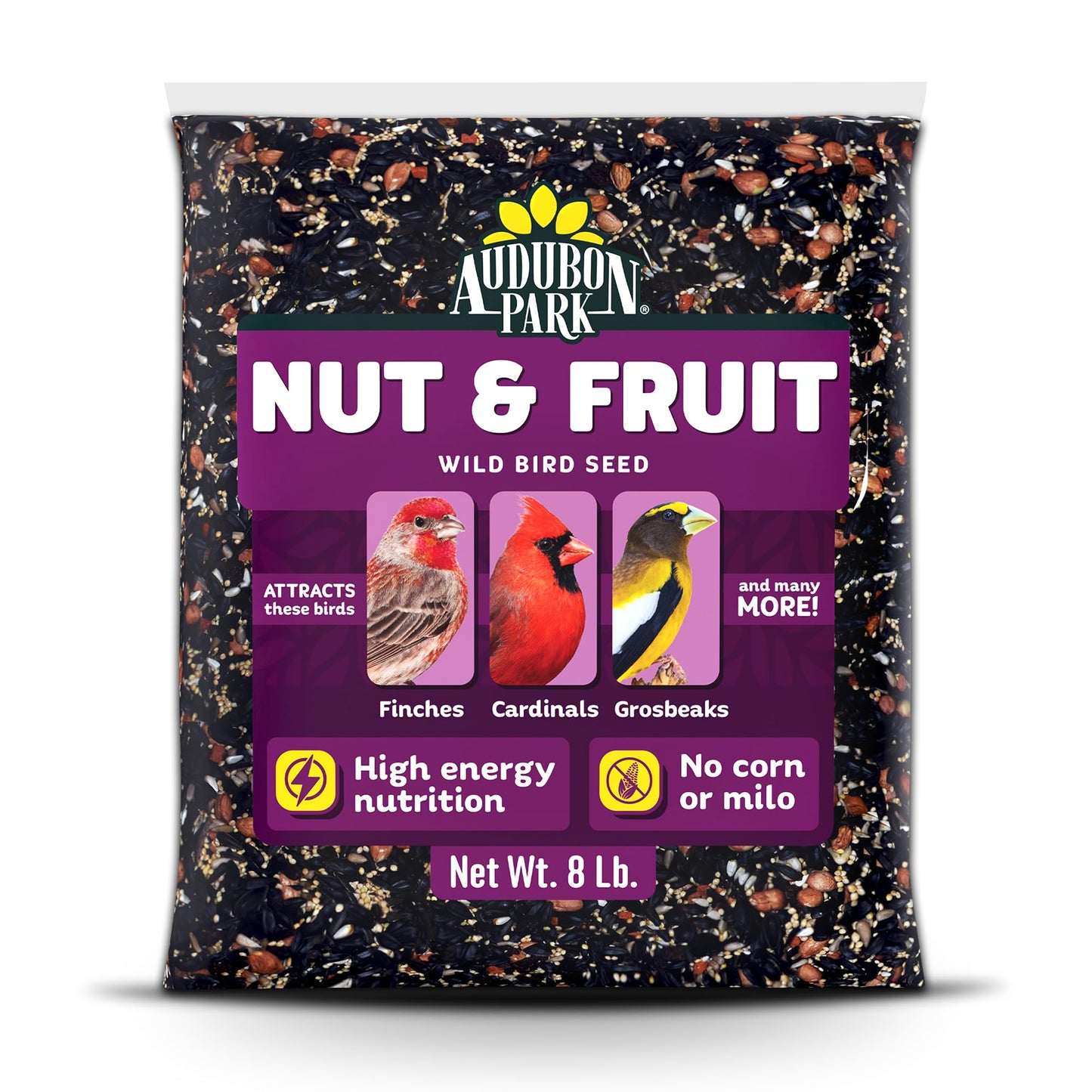 Audubon Park Nut & Fruit Wild Bird Seed – 15 lb. Premium Blend with Sunflower Seeds, Peanuts, Safflower & Dried Fruit – Bird Food for Outside Feeders