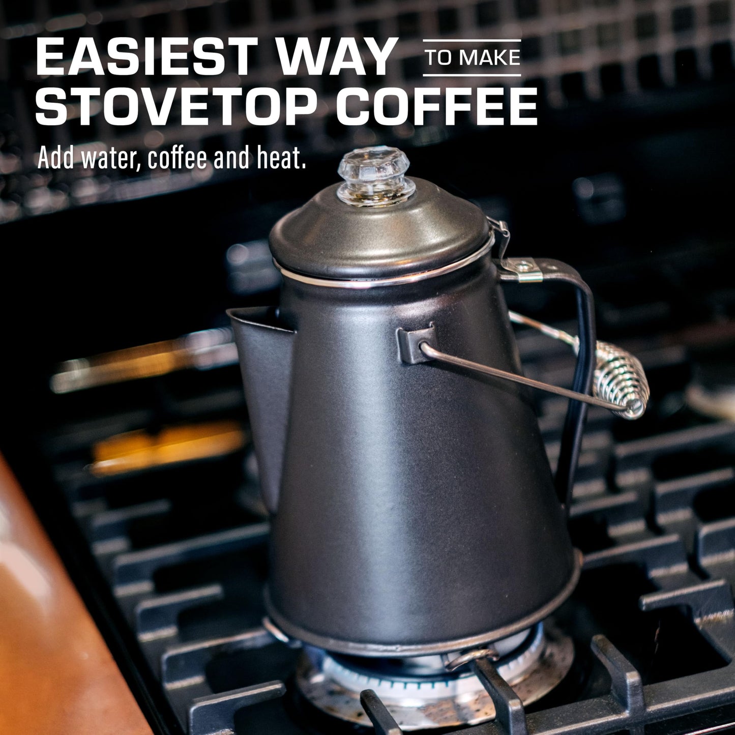 COLETTI Classic Percolator Coffee Pot — Coffee Percolator, Camping Kettle – The Original Camping Coffee Pot, Now Modernized – For Campsite Brewmasters Everywhere [Black Enamel, 12 Cup]