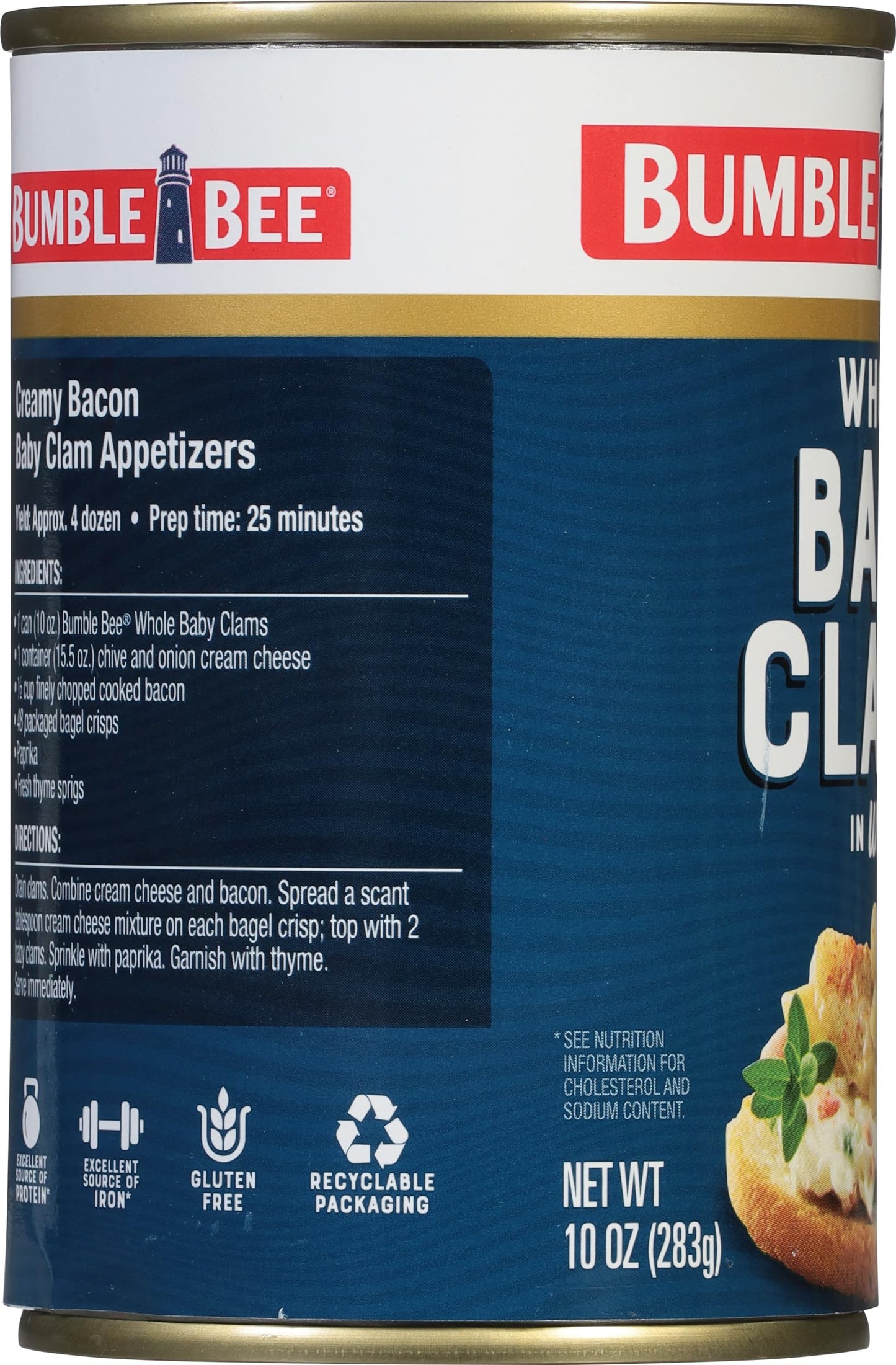 Bumble Bee Whole Baby Canned Clams, 10 oz Can (Pack of 12) - Ready to Eat - 13g Protein per Serving - Gluten Free