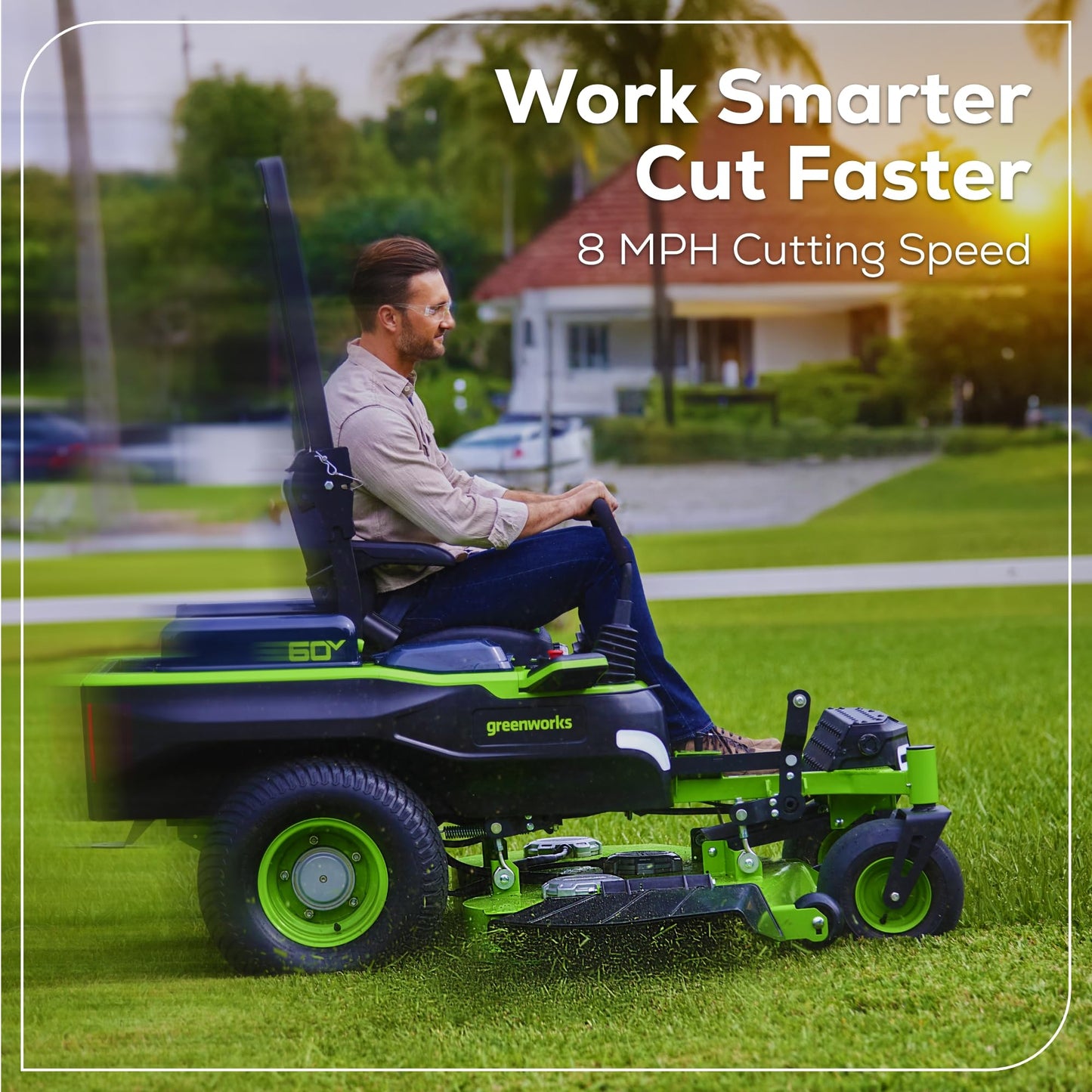 Greenworks 60V 21” Cordless (Push) Lawn Mower (LED Lights + Aluminum Handles), 5.0Ah Battery and Rapid Charger
