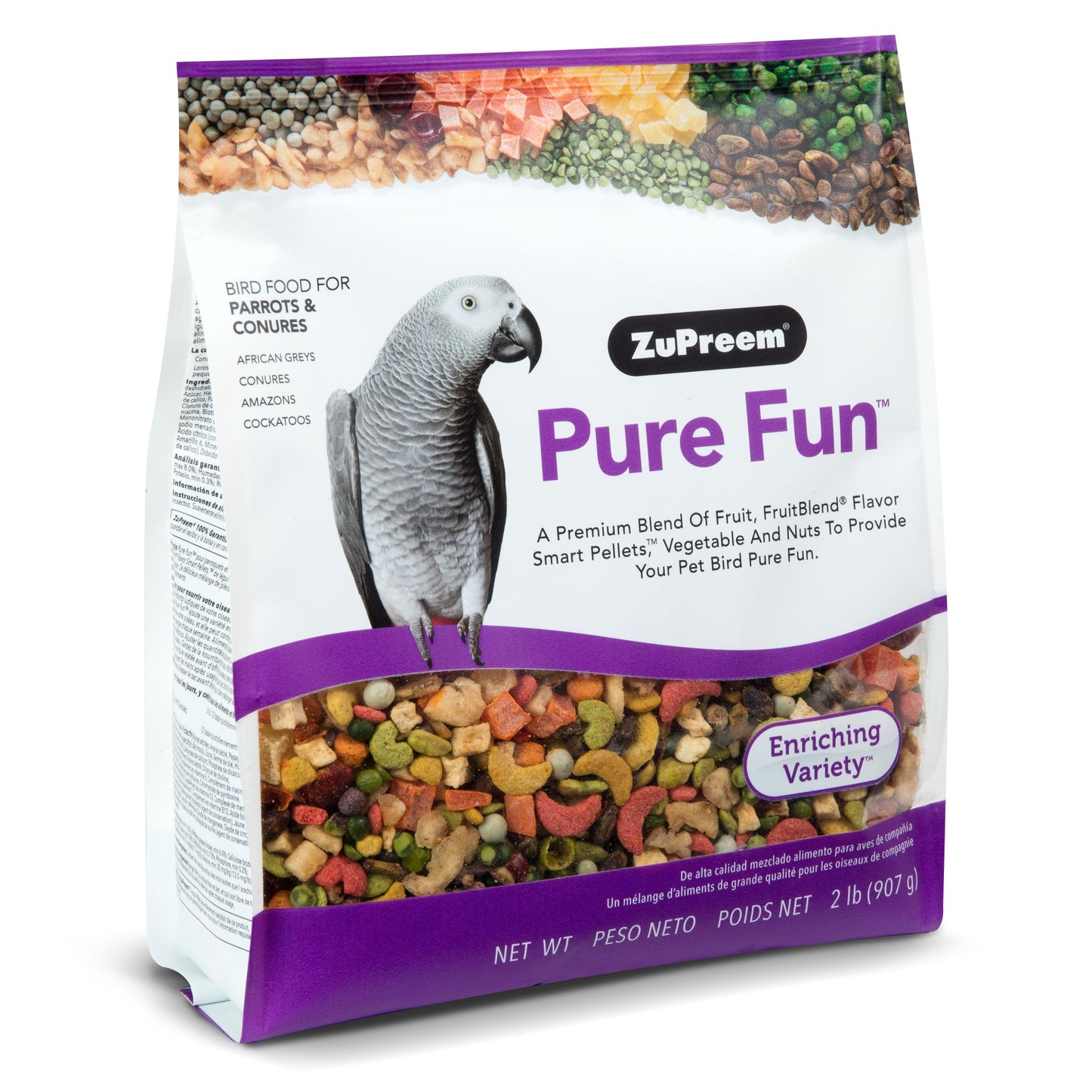 ZuPreem Smart Selects Bird Food, Daily Nutrition for Parrots, Conures, Caiques, African Greys, Eclectus, Small Cockatoos, Bird Feed Pellets & Seed Blend, Parrot Food, (Medium/Large, 4 lb bag)