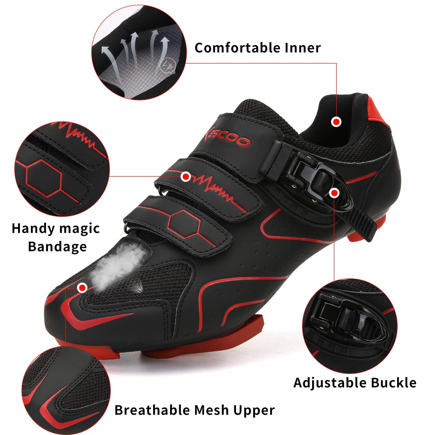 Unisex Cycling Shoes Compatible with pelaton Indoor Road Bike Riding Shoes for Men and Women Delta Cleats Clip Outdoor Pedal, (Black-red, M5.5)