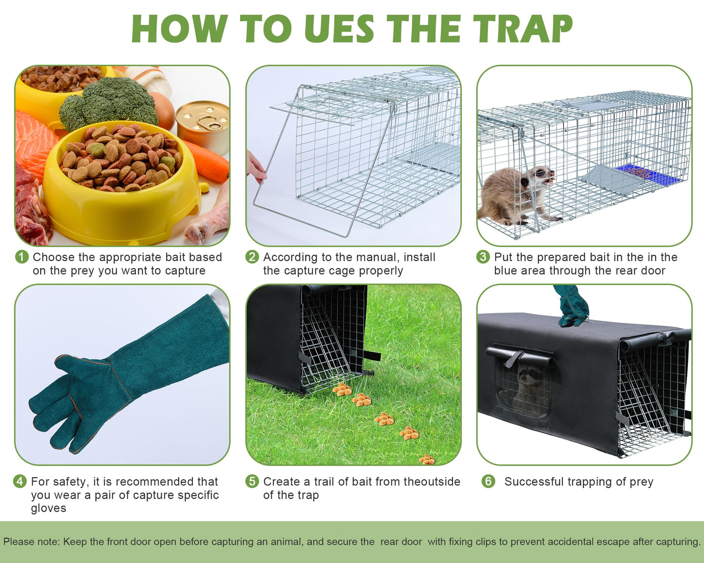 Live Animal Trap Cage Cover, Cat Trap for Stray Cats 32 Inch Folding Skunk Trap with Real Door for Raccoons, Opossums, Groundhogs, Skunks, Feral Cats, Squirrels (Only Cover)