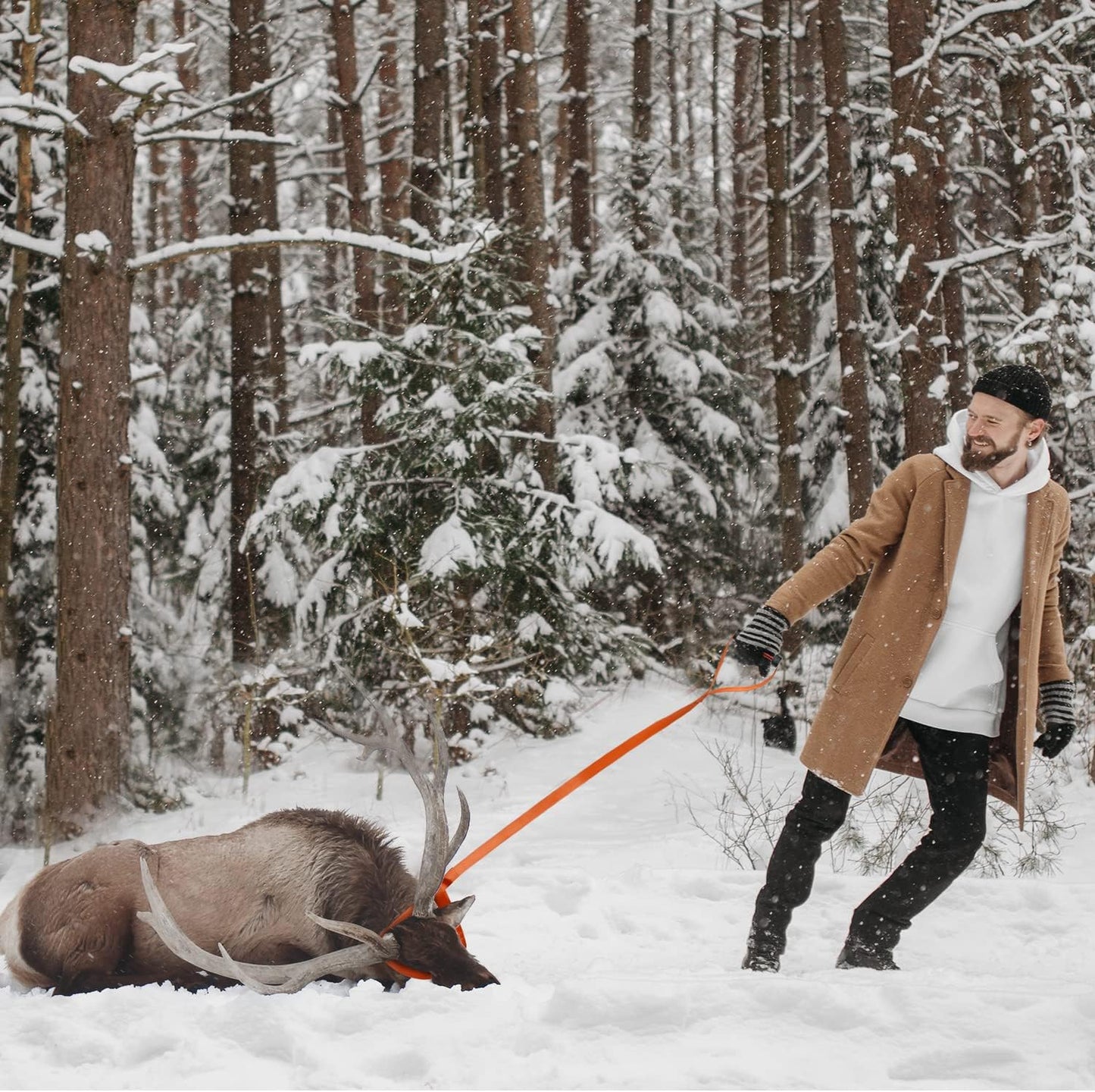 2pcs Deer Drag Harness, Orange Deer Puller Sled Rope with Self-Lock Loop and Easy-to-Grip Handle Deer Pull Strap Hunting Gear and Accessories for Men Hunting