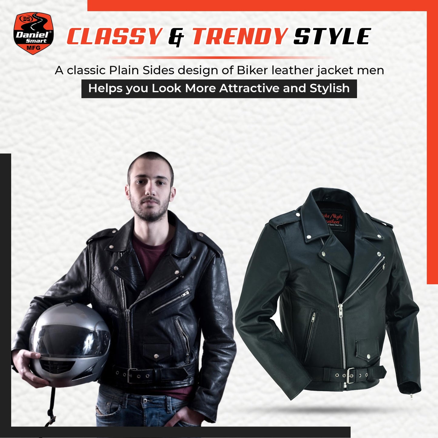 Daniel Smart Men Motorcycle Leather Jacket Black Economy Biker Leather Jacket with inside inside
