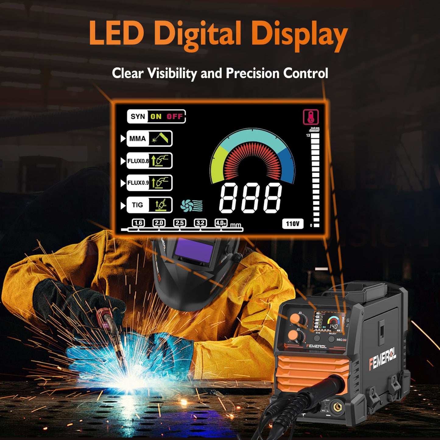 140A 3 in 1 MIG Welder,Flux Core, MIG/Lift TIG/Stick Welding Machine 110V Portable IGBT Inverter Synergic Control, LED Display with Welding Helmets