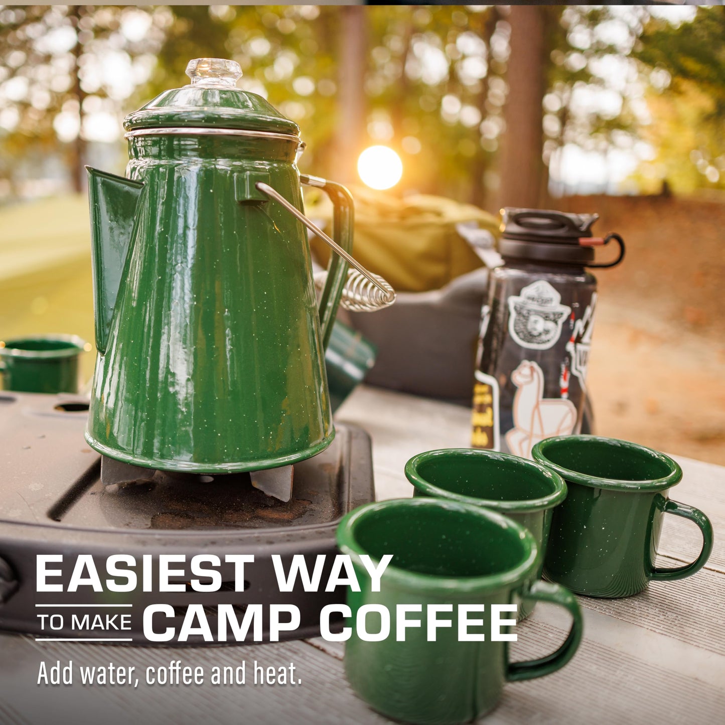 COLETTI Classic Camping Coffee Pot & Mug Set - Percolator Coffee Pot, Enamel Mug Complete Nostalgic Bundle German Imported Enamel Powder [12 oz, Set of 4] (Green)