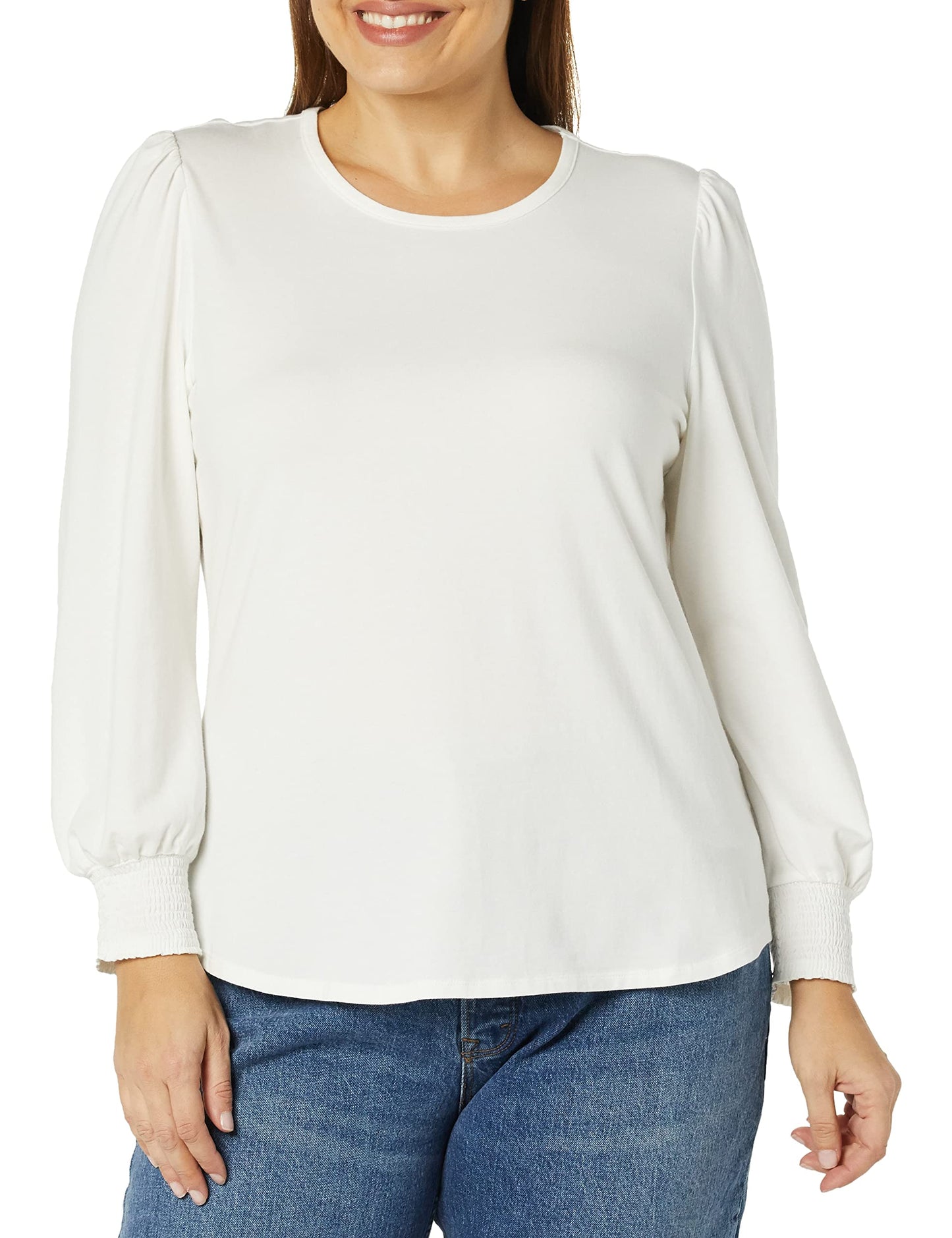 Amazon Essentials Women's Long-Sleeve Crewneck Smocked Cuff T-Shirt