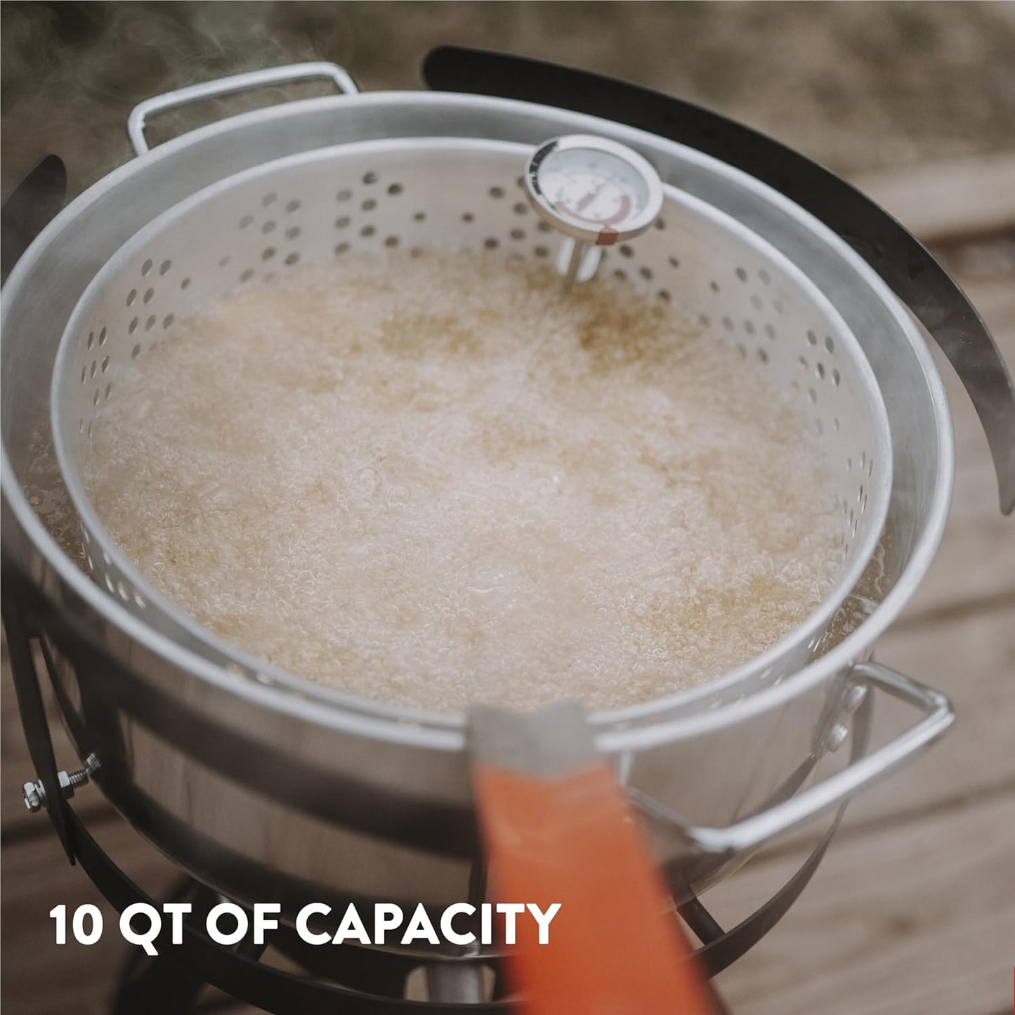 Gas One Aluminum Cooking Pot Deep Fryer with Basket – 10QT Aluminum Fry Pot with Easy Grip Handle – Durable Food Grade Outdoor Fryer with Perforated Strainer Basket – Ideal for Seafood, Chicken
